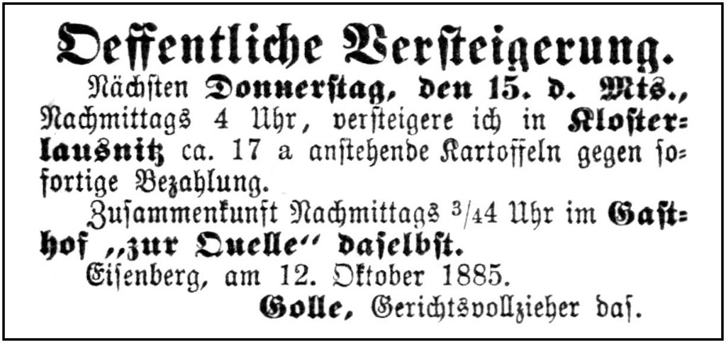 1885-10-12 Kl Versteigerung